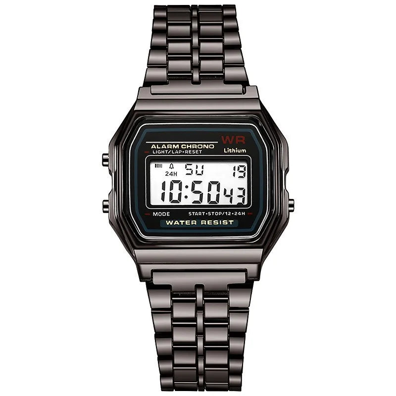 Luxury Rose Gold Digital Watch - Retro Electronic Display Wristwatch for Men and Women