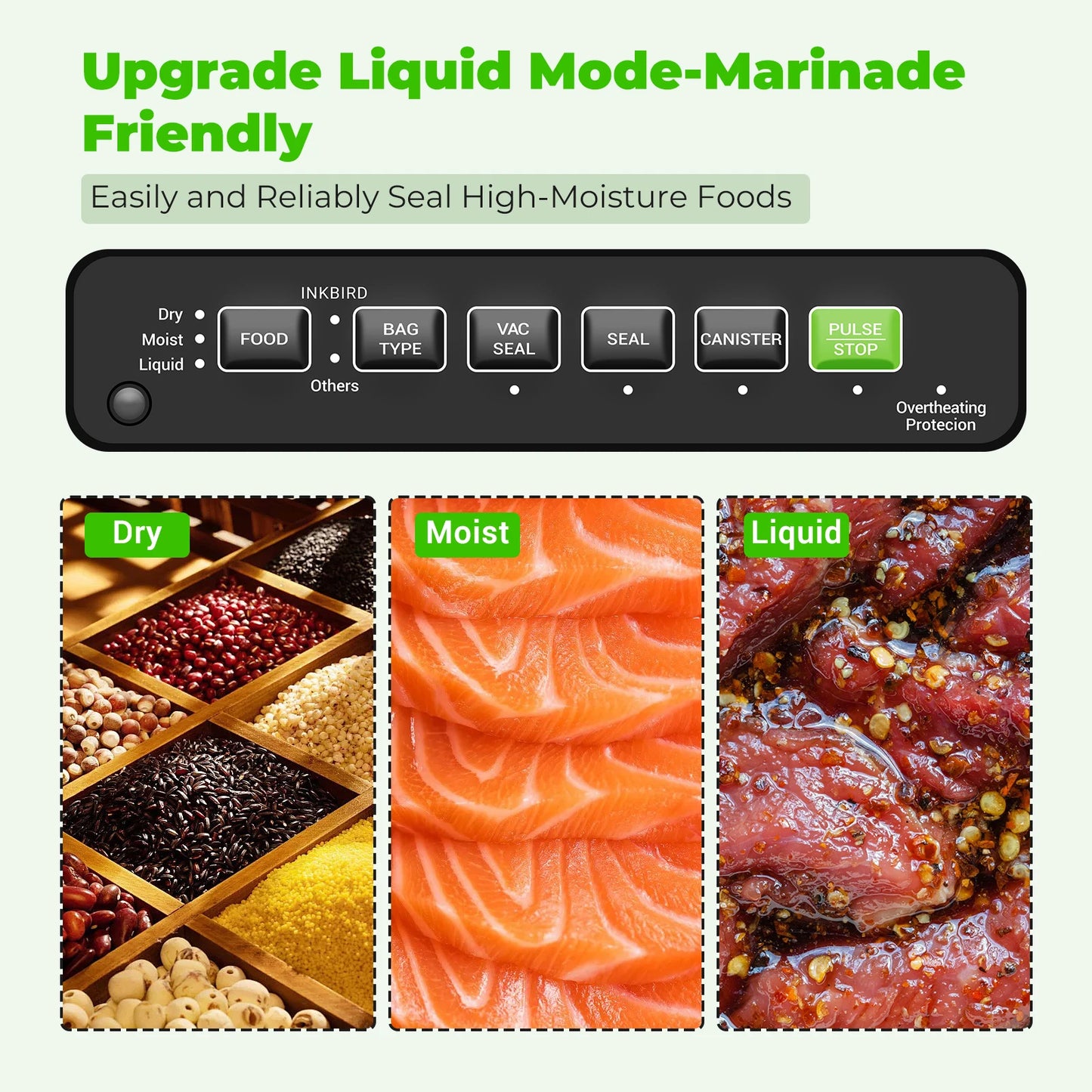 INKBIRD INK-VS05 Home Vacuum Sealer Machine – Dry, Moist & Liquid Food Modes with Vac & Seal, Seal Only, Pulse & Canister Functions for Food Storage