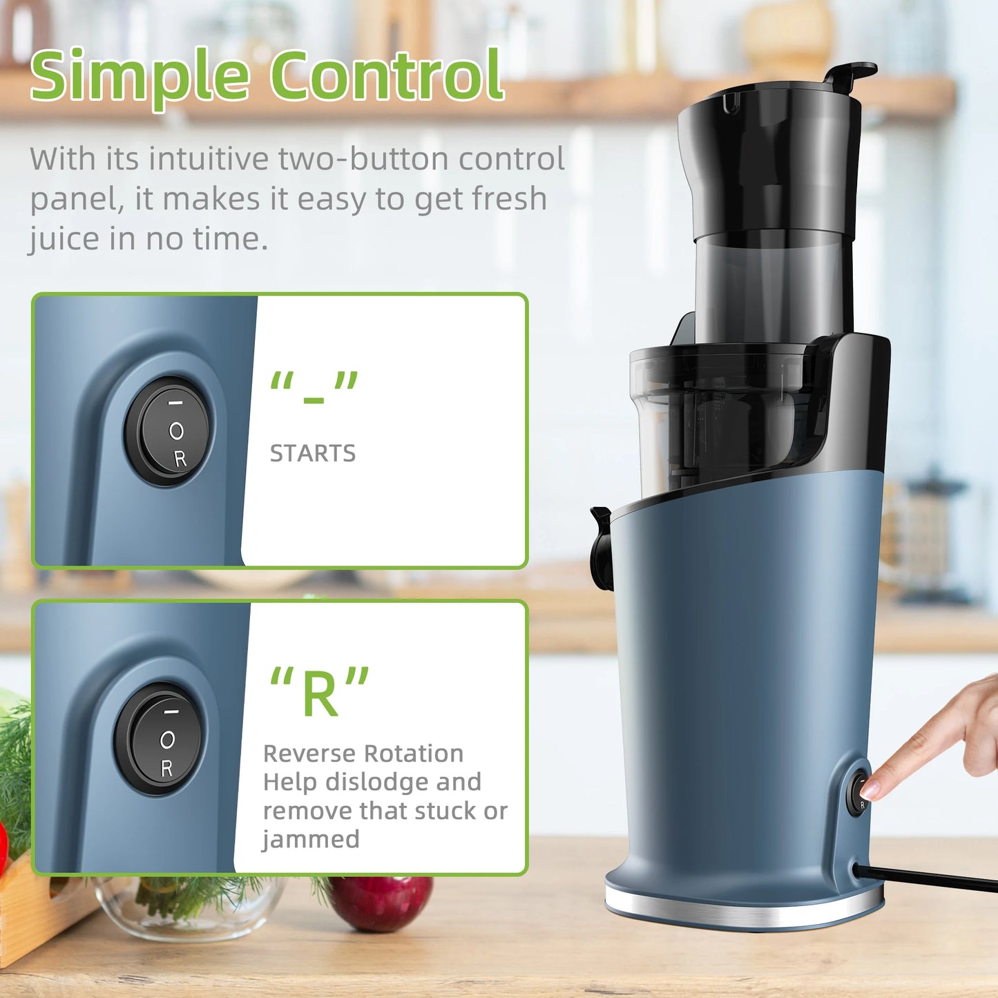 BioloMix Cold Press Juicer – 78mm Feed Chute, 200W Slow Masticating Juice Extractor, 40-65RPM for Whole Fruits