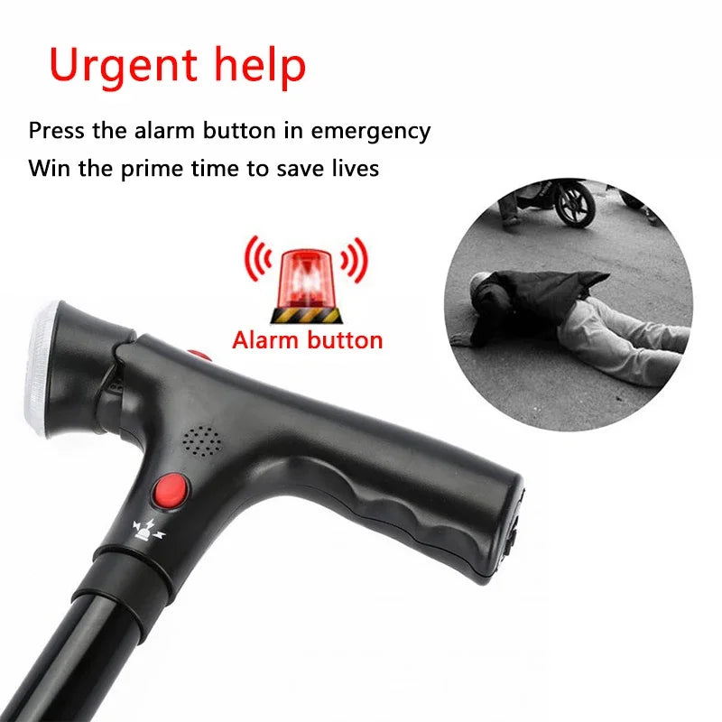 Collapsible Telescopic Cane with LED & Alarm — Folding Walking Stick for Elderly, Trusty Crutches for Seniors, Moms & Dads