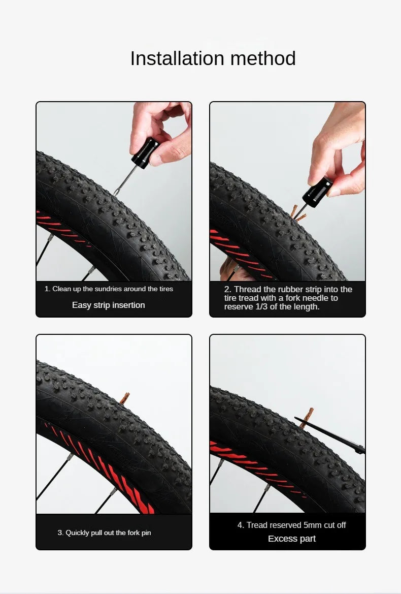 Bike Tubeless Tire Repair Kit — Slug Plug Stopper with Rubber Bacon Strips & Insertion Tool for MTB & Road Bikes
