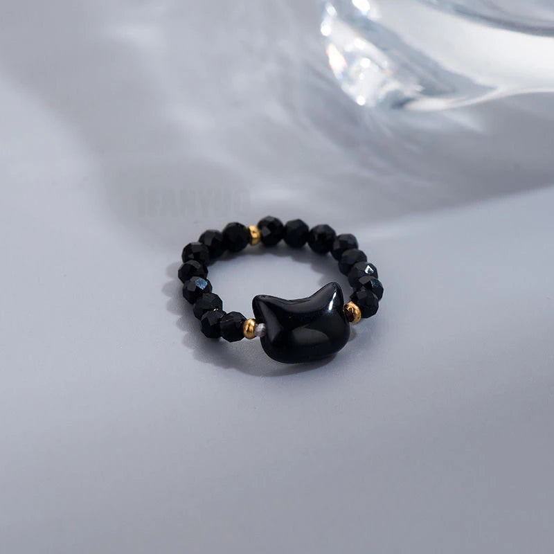 Cat Shape Bead Rings - Minimalist Black & White Finger Toy Rings for Men & Women Party Jewelry Accessories