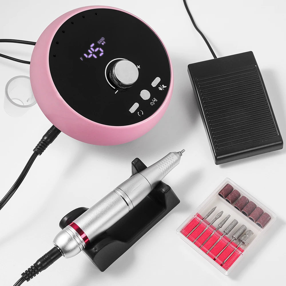 Professional 45000RPM Electric Nail Drill Machine – Manicure Sander for Gel & Cuticle Removal, White/Pink/Purple