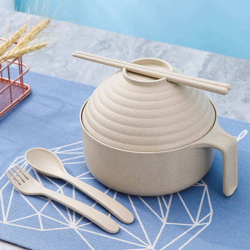 Ramen Bowl Set - Microwavable Noodle Cooker Bowl with Lid, Chopsticks & Kitchen Dining Accessories