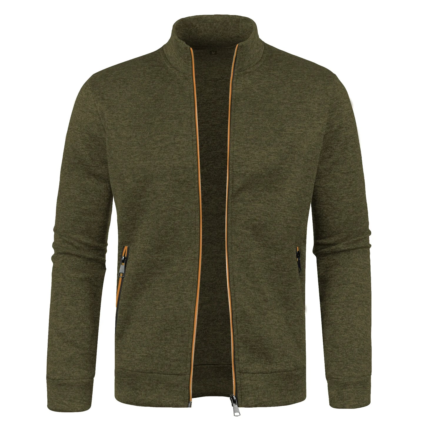 Men's Autumn Winter Zipper Sweater Jacket - Color Block Long Sleeve Slim Fit Plush Casual Warm Coat