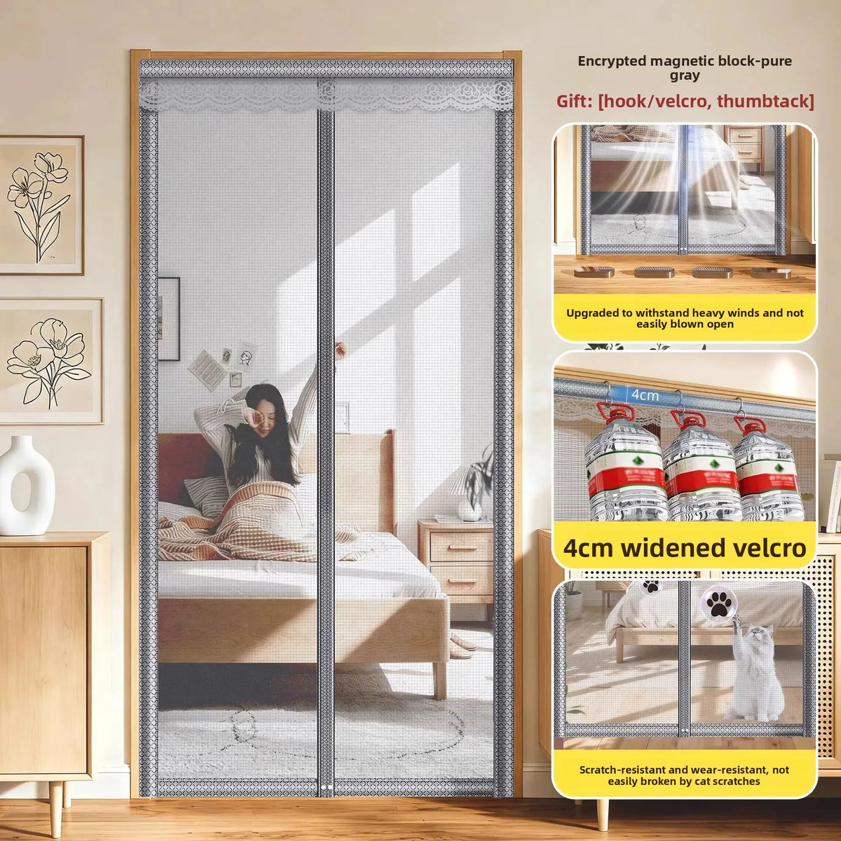 Magnetic Mosquito-Proof Door Curtain - Fiberglass Mesh Fly Screen with Full Magnetic Strips & Self-Adhesive Design
