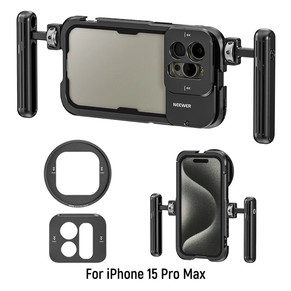 NEEWER Phone Cage Video Rig — Dual Handles Stabilizer for iPhone 15 Pro / Pro Max | Smartphone Video Recording Rig