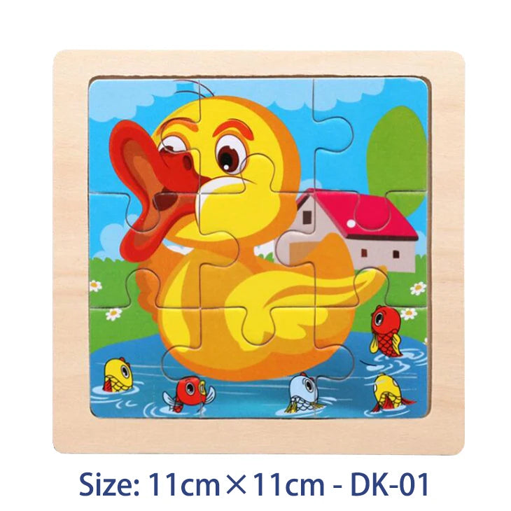 11cm Kids Wooden Jigsaw Puzzle – Cartoon Animal & Vehicle Montessori Educational Toys