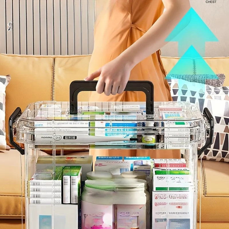 Large Capacity Double-Layer Medicine Organizer Box – Waterproof Transparent Storage for Home & Travel