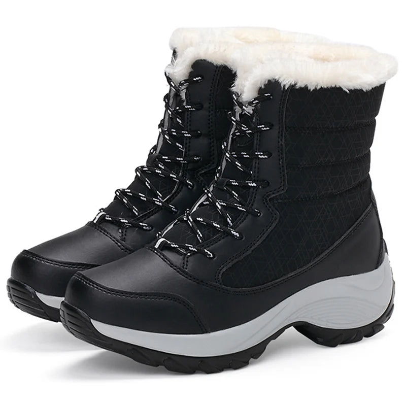 Women’s Winter Boots 2025 – Fur-Lined Snow Boots with Heels, Platform Shoes for Women, Botas Mujer in White & Black
