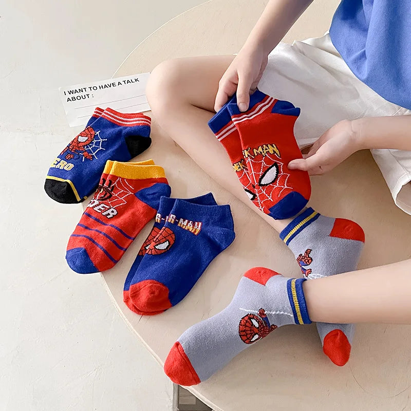 5 Pairs Spiderman Kids Socks – Anime Cartoon Short Socks for Boys & Girls, Summer & Spring Baby Boat Socks Gift for Ages 1-12 Years