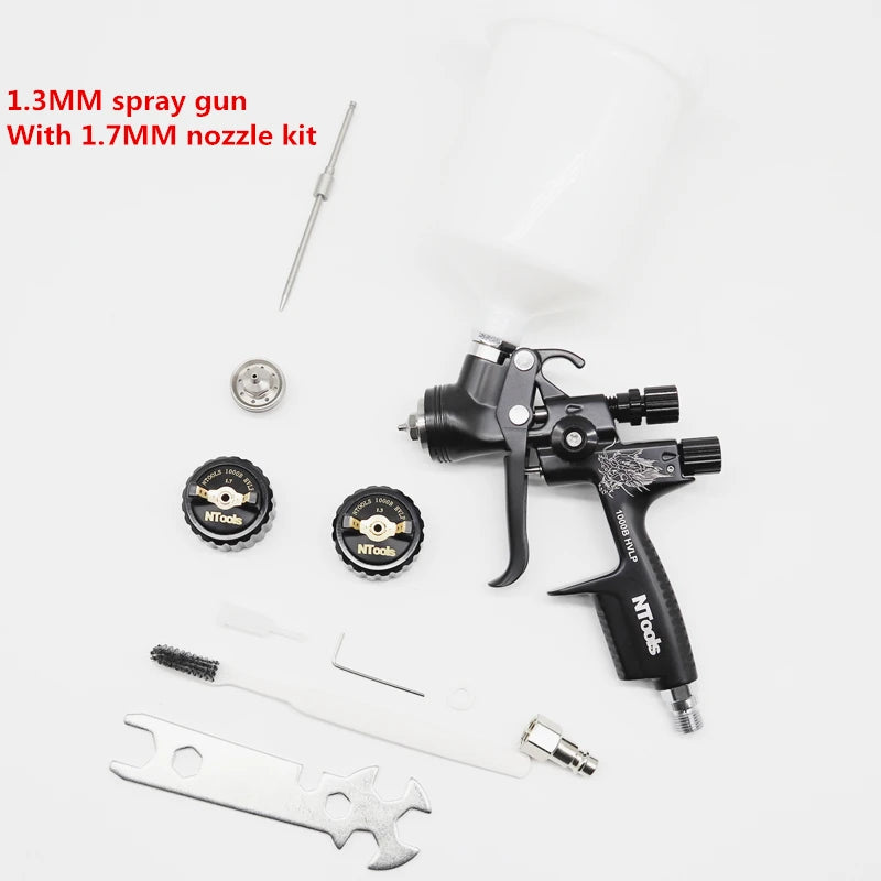 HVLP Spray Gun with Adapter & Mix Tank β 1.3mm & 1.7mm Nozzles for Car Painting, Water-Based Air Spray Gun