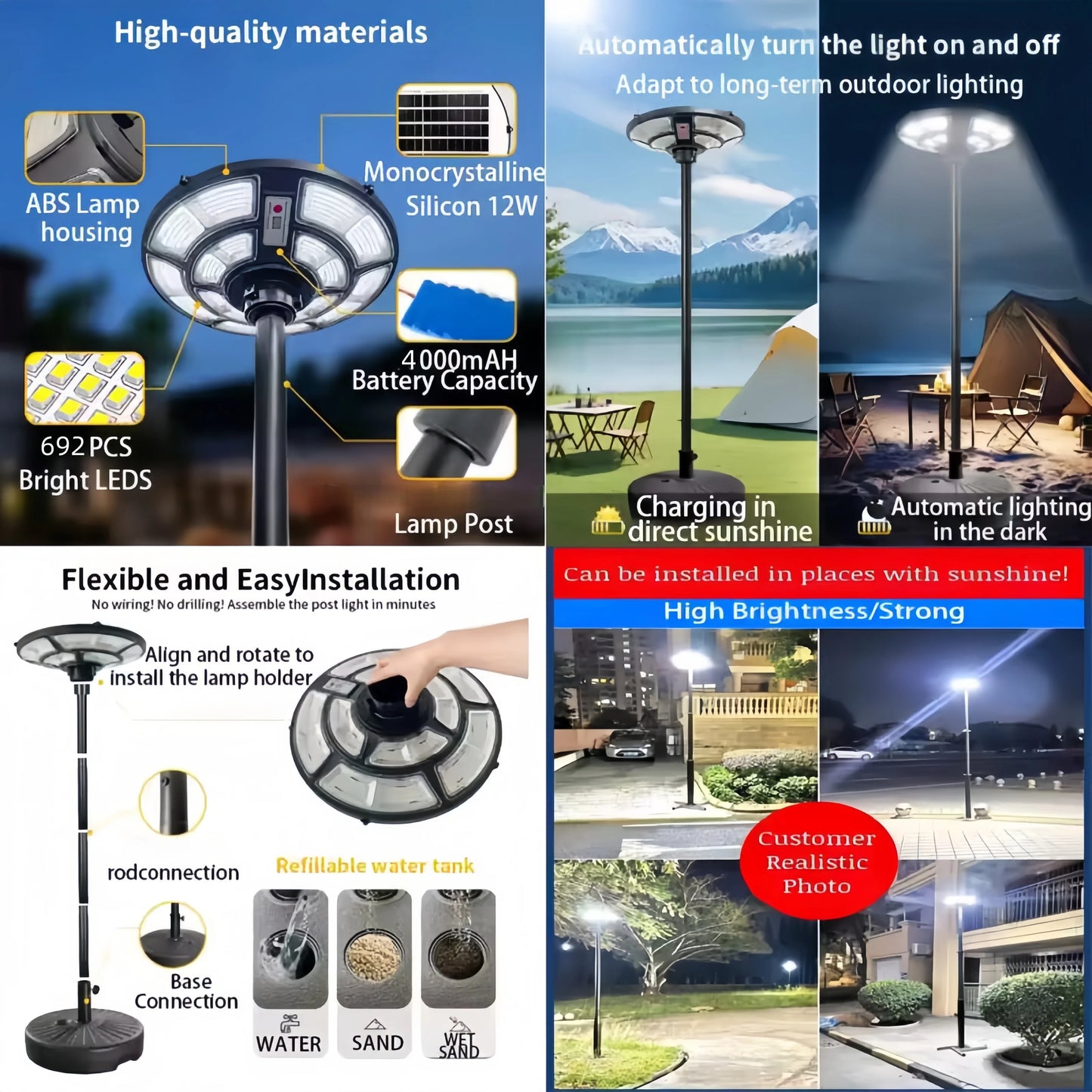 IP65 Solar Outdoor Light - Radar Motion Sensor with 4000mAh Rechargeable Battery