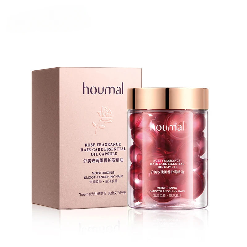 30-Piece Rose Essential Oil Capsules: Keratin Plant Complex for Dry, Damaged Hair Repair - Female Hair Care Solution