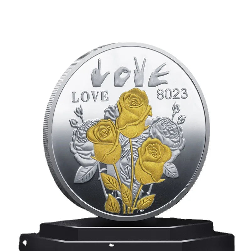Valentine's Day Souvenir Rose Coin - ' I Love You ' Metal Commemorative Coin, Romantic Token Collection, Holiday Gift Coin