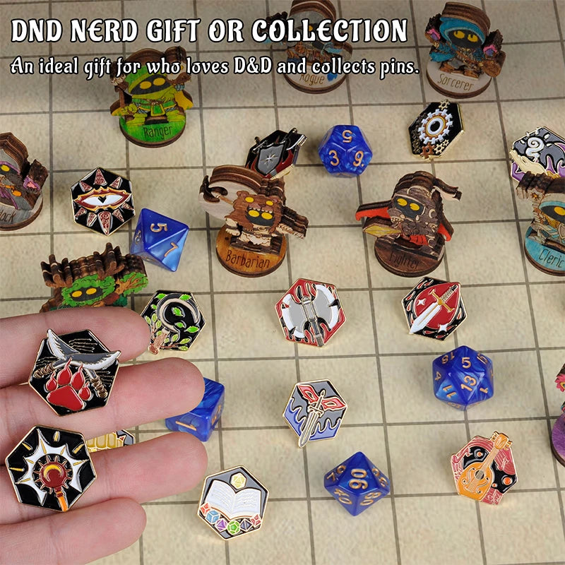 DND 5E Character Class Enamel Pin Set - 15 Piece Tabletop RPG Badges for Gamers & Collectors
