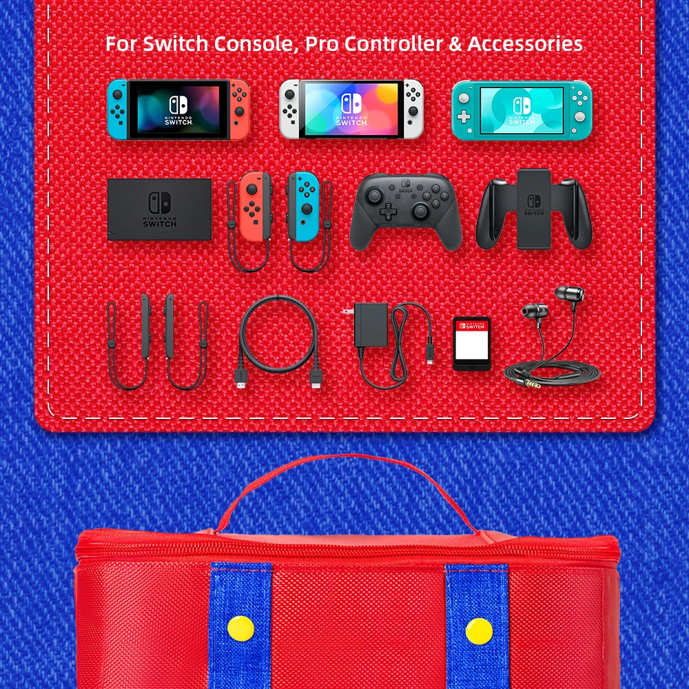 Large Carrying Protective Case for Nintendo Switch OLED Console & Pro Controller: Travel Storage Bag for Switch Accessories