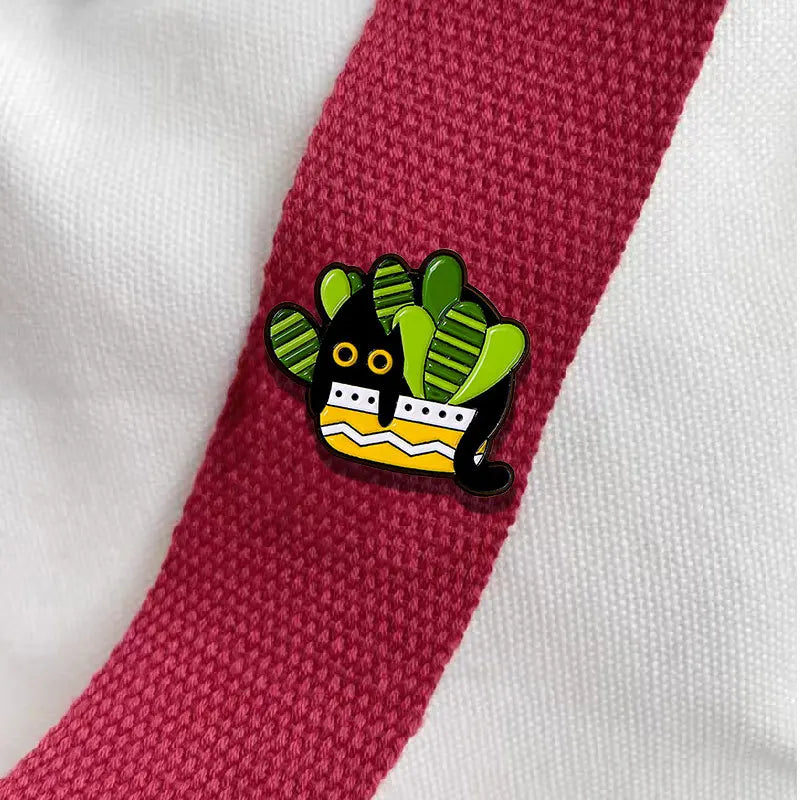Black Cat in Plants Enamel Pins - Cute Potted Plant Animal Lapel Brooches for Backpacks, Kids and Gift Collectors