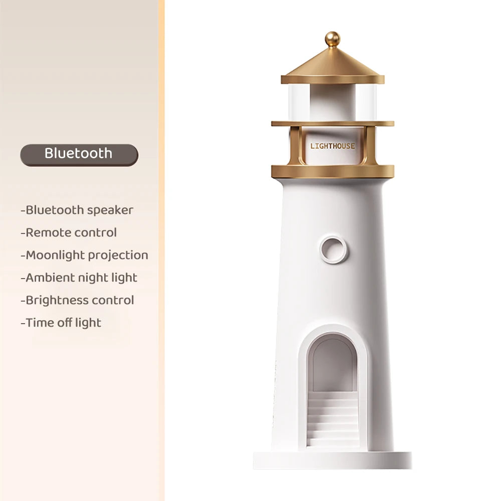 Moon Projection Lighthouse Night Light – Dimmable, Motion Sensor, Bluetooth Music, Timing Ambient Lamp for Christmas & Birthday Gift