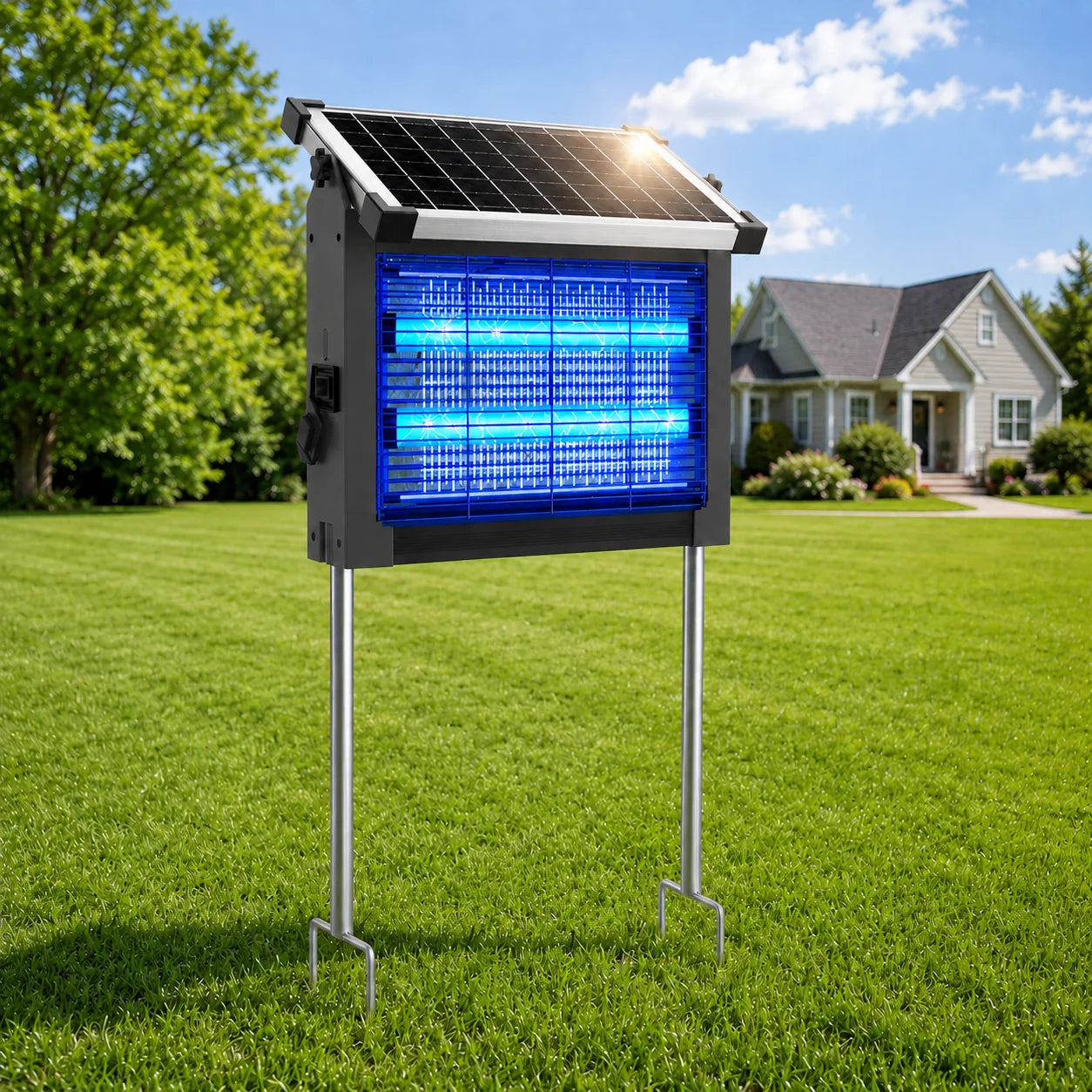 Solar Bug Zapper Outdoor 4500V Mosquito Killer Lamp β Waterproof Electric Fly Trap with Solar Panel Sensor for Garden, Patio & Camping Pest Control Device