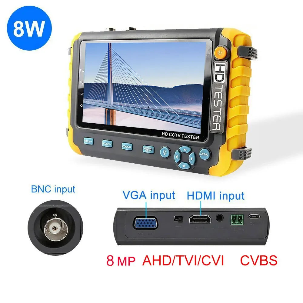 8MP CCTV Tester β 5-Inch Camera Monitor for AHD/CVI/TVI, 4K CVBS Analog, HDMI & VGA Input Mini CCTV Monitor