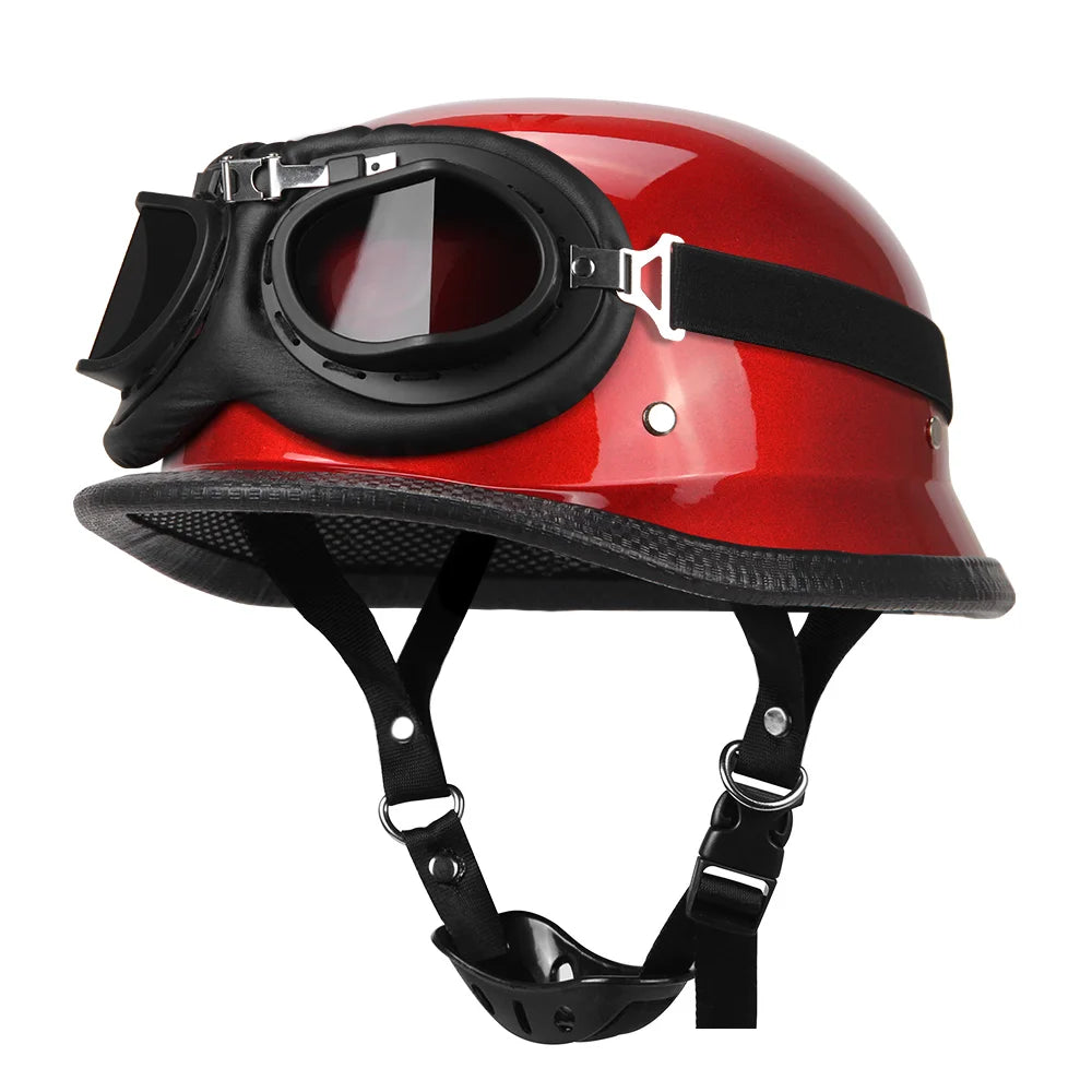 German Leather Motorcycle Half Helmet - Vintage Open Face Biker Helmet, DOT Certified, Casco Moto for S-XXL Sizes