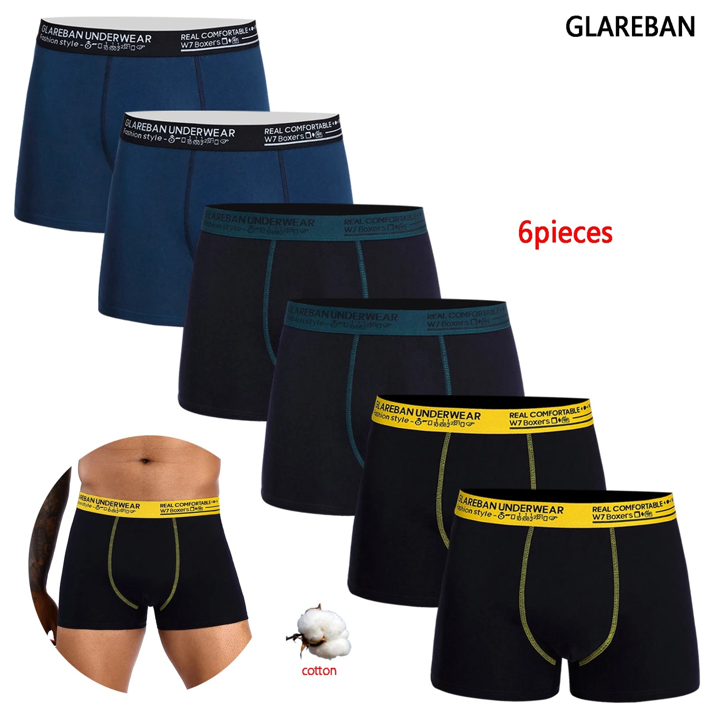 6-Pack Men’s Black Boxer Shorts – Soft Breathable Cotton Underwear Set, Comfortable Everyday Male Boxers Briefs 2024 Style