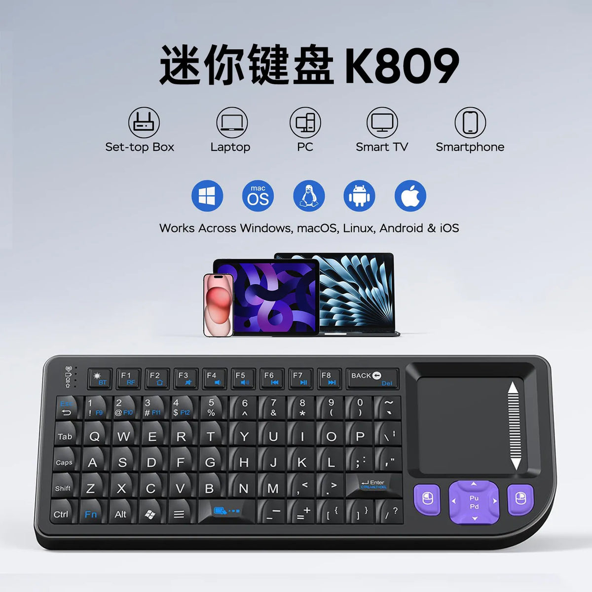 Miritz K809 Mini Wireless Keyboard - 2.4G Dual-Mode Portable Keyboard with Touchpad