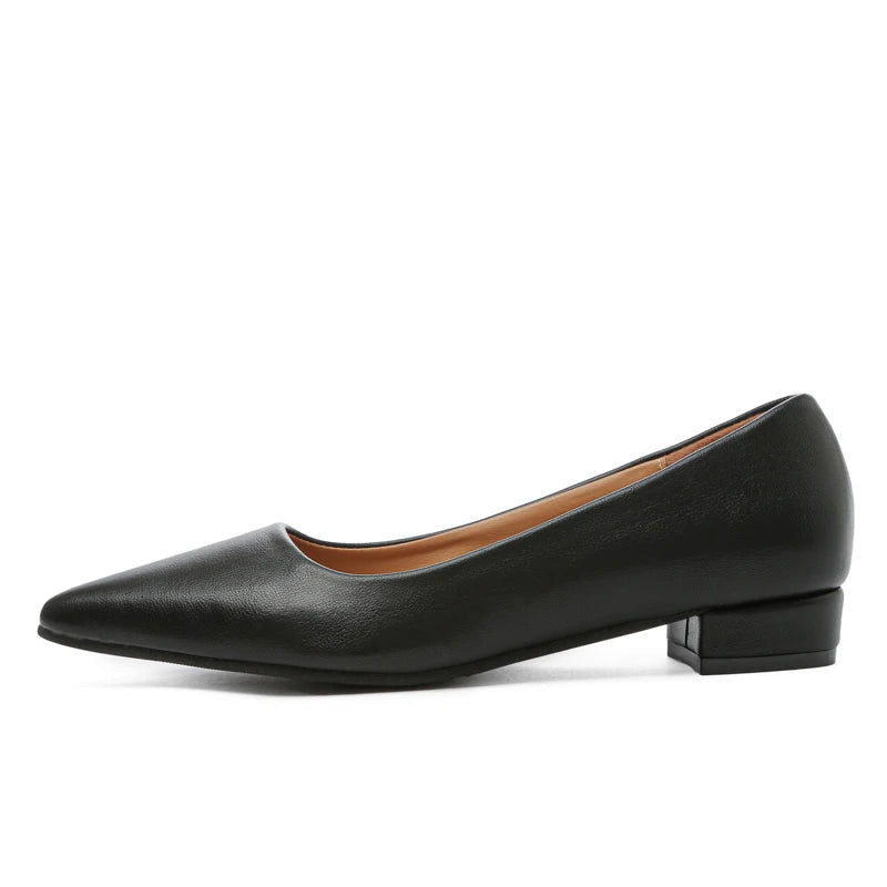 Women’s Pointed Toe Leather Heels – Shallow Mouth Square Heel Elegant Dress Shoes, Zapatos Mujer