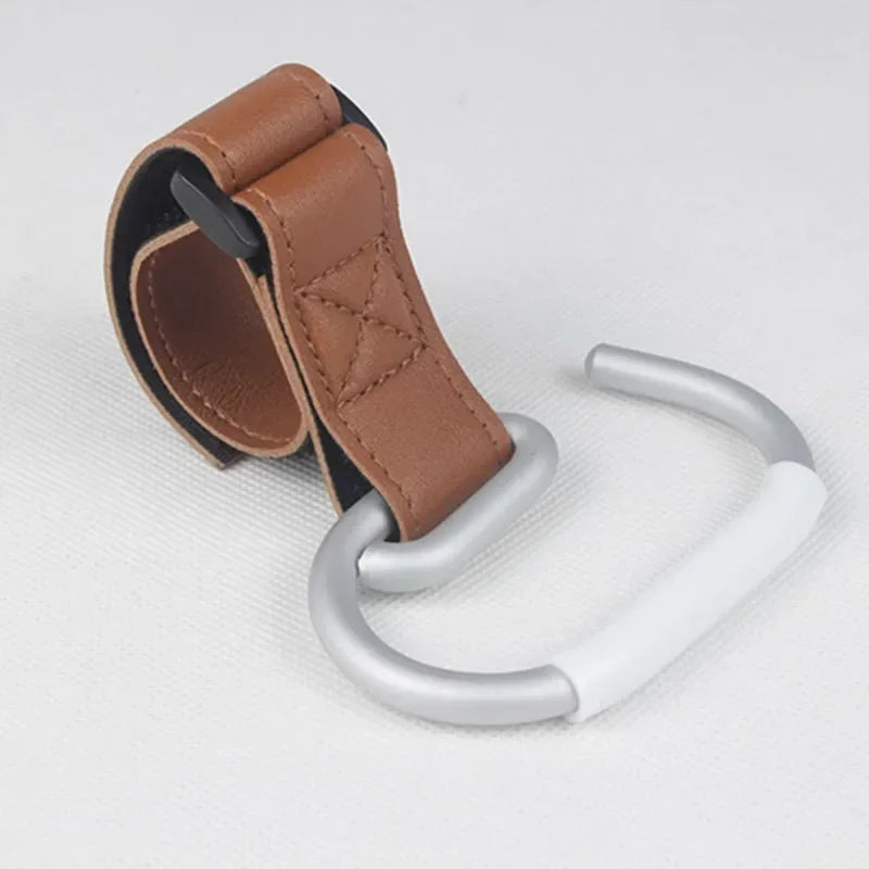 PU Leather Stroller Hooks - 360° Rotating Multifunctional Bag Clips & Stroller Accessories Gift