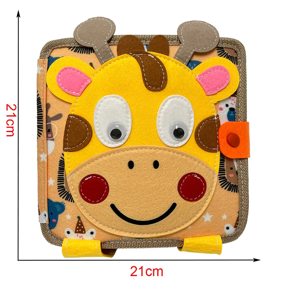 Toddler Montessori Busy Board – Giraffe Felt Quiet Book, Educational Travel Toy for Kids