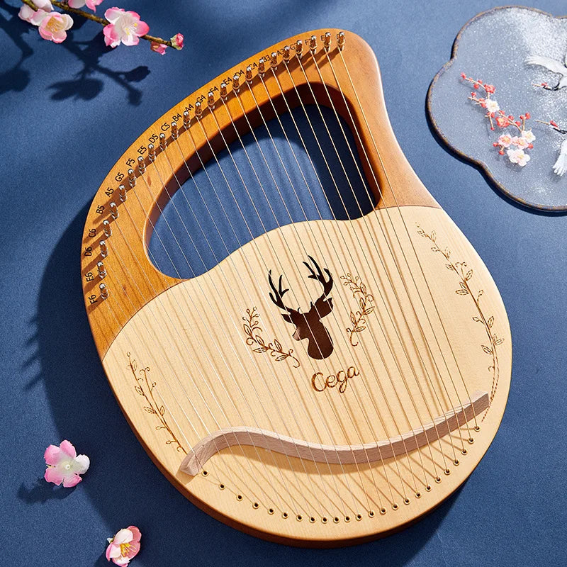 16/21/24-String Lyre Harp – Mahogany Wood Stringed Musical Instrument with Tuning Wrench & Spare Strings