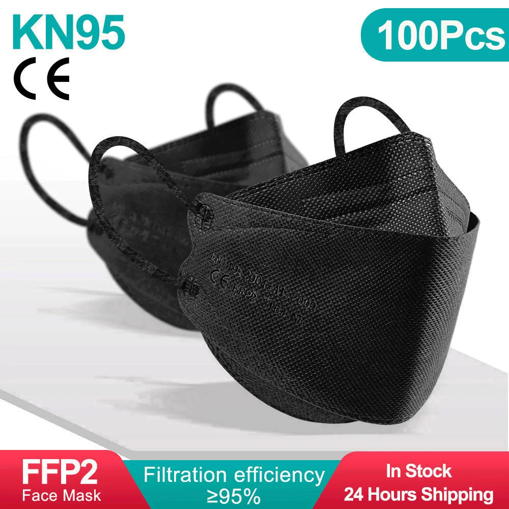 10-200PCS FFP2 Fish-Shaped KN95 Face Masks – Certified Protective Mascarillas for Adults, Multiple Colors