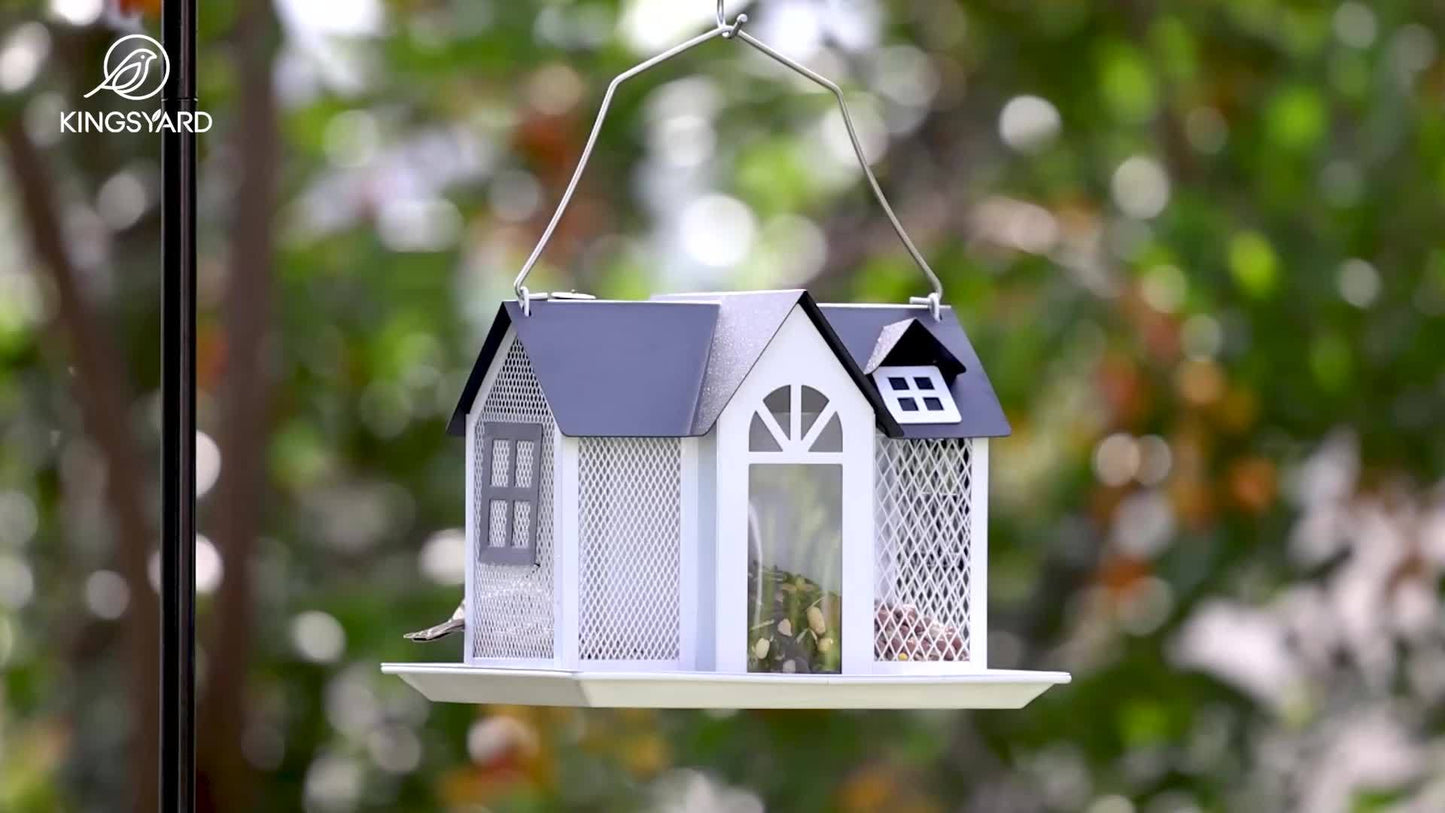 Kingsyard Metal Bird Feeder House – Weatherproof Wild Bird Feeder with Triple Feeders for Finch, Cardinal & Chickadee, Large Capacity