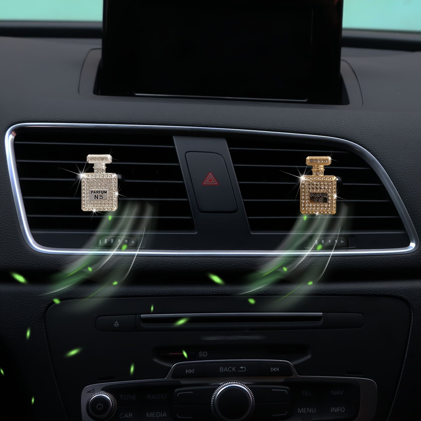Luxurious Rhinestone Car Perfume Bottle – Women's Car Air Freshener, Parfum N5 with Scented Stick – 45mm x 29mm