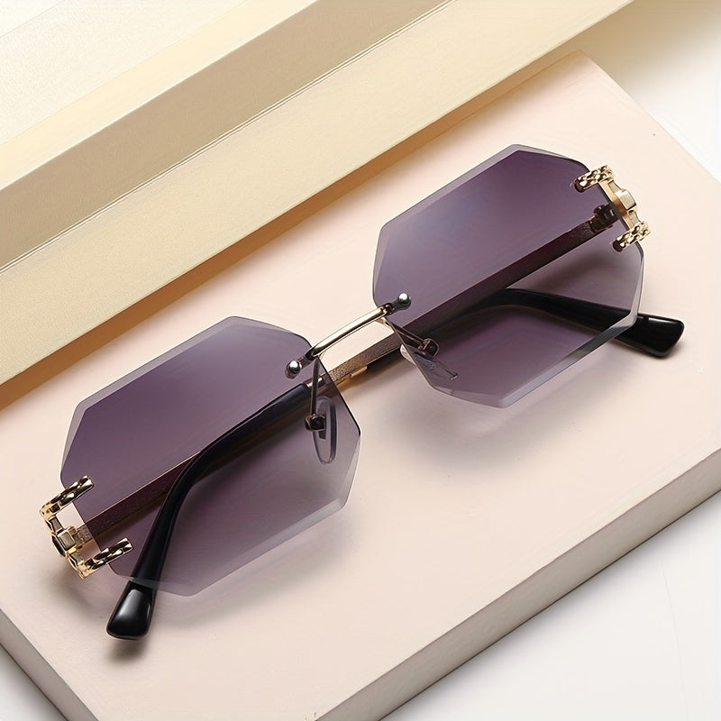 Polygonal Frameless Gradient Fashion Glasses for Women - Stylish Oversized Sunglasses with Sun Protection for Outdoor Wear