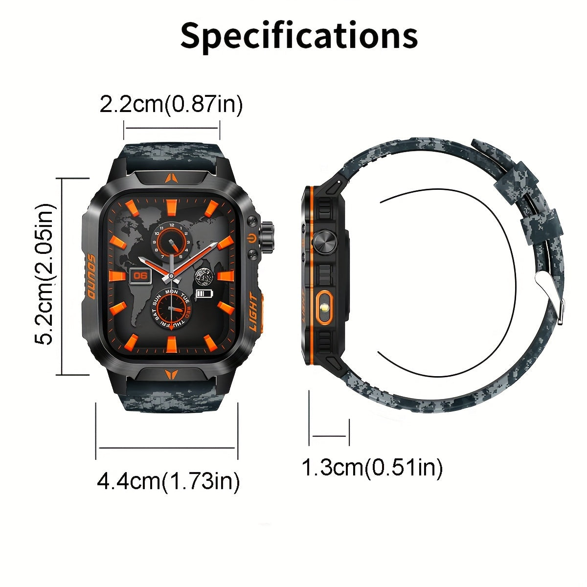 Men's Outdoor Sports Smart Watch β 2.01-Inch Full Touch Screen, Waterproof, Motion Tracking β Wireless Connectivity, Compatible with Android and iPhone