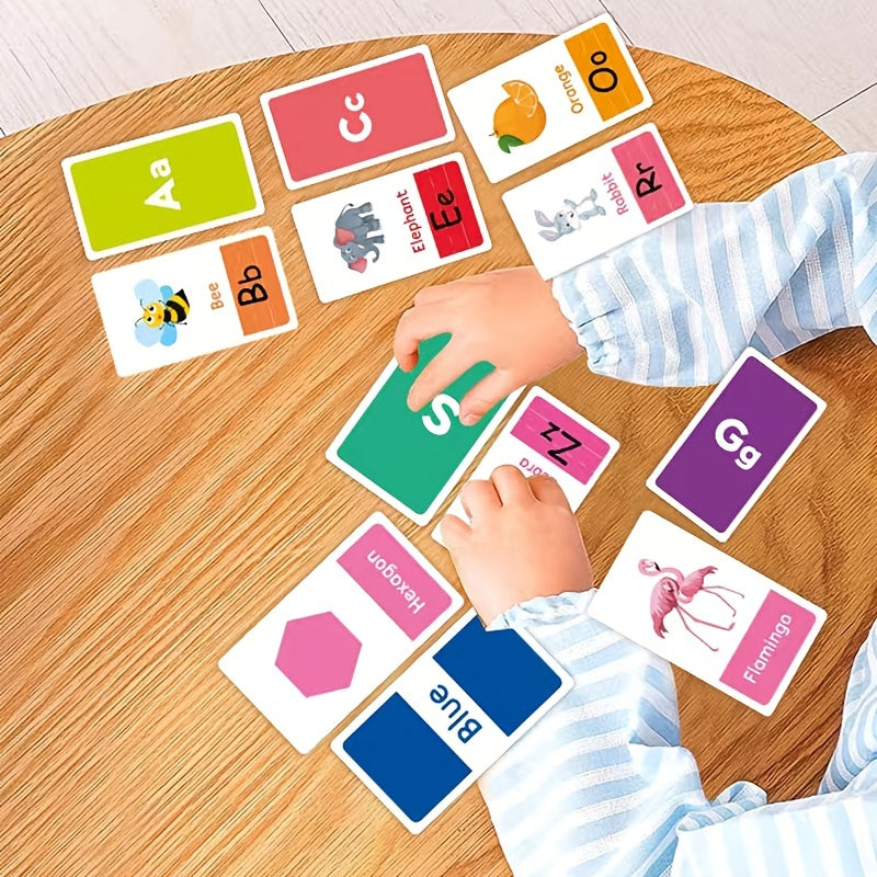 58pcs Double-Sided Alphabet Drawing Cards – Learning Colors, Numbers, Shapes, Animals, ABC Letters, and Common Words, Perfect for Halloween & Christmas Gifts