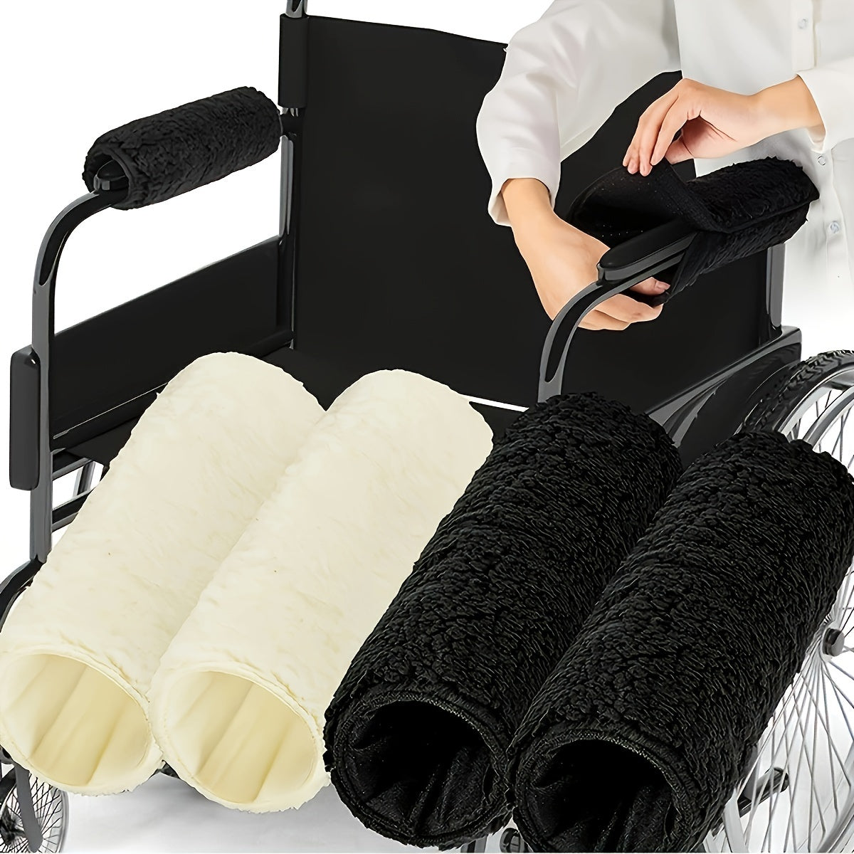2 Pack Soft Wheelchair Armrest Covers β Non-Slip Protective Pads for Office Chair Arms, Comfort Travel Accessories β Black