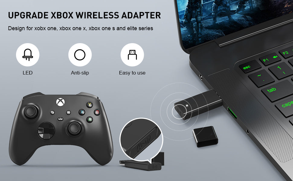 USB Wireless Adapter for Xbox One S/X/Elite & Windows PC – Controller Receiver 1st & 2nd Gen