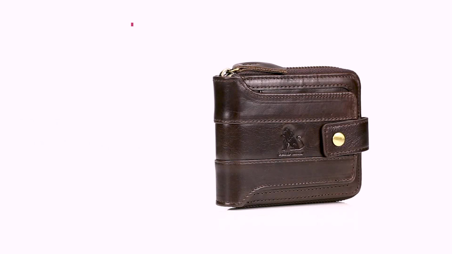 Men's Retro Genuine Leather Multi-Card Wallet with Zip - Large Capacity, Anti-Theft Design