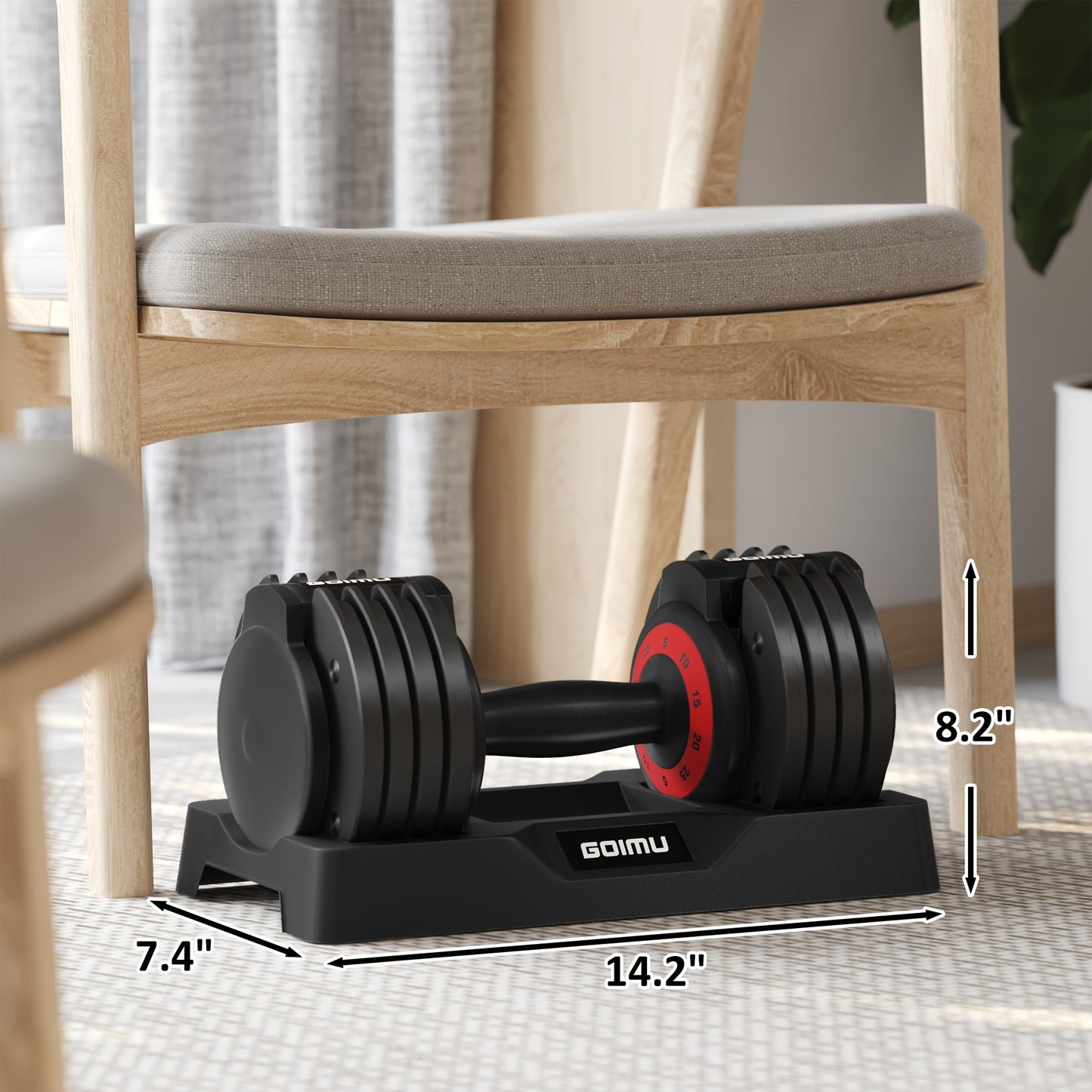Adjustable Dumbbell 25-55LB – Quick 1-Second Weight Change, 5-in-1 Free Weight with Anti-Slip Handle, Space-Saving Home Gym Equipment