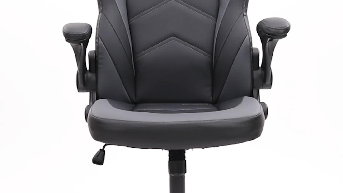 Ergonomic Gaming Chair – PU Leather Home Office Desk Chair with Lumbar Support, Height Adjustable, Big and Tall with Flip-Up Armrests and Swivel Wheels for Adults and Teens