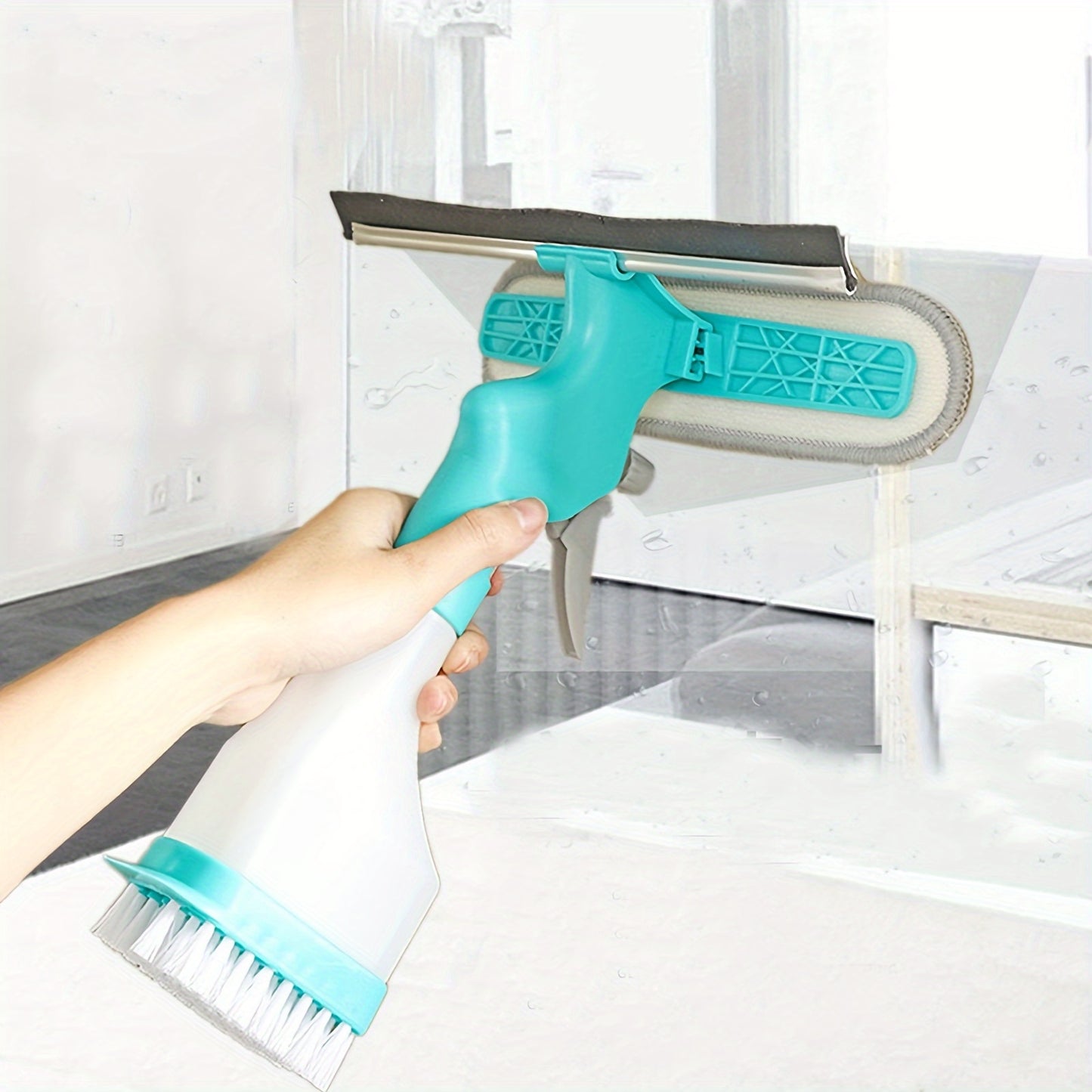 4 in 1 Glass Cleaning Wizard β Scraping, Wiping, Scrubbing and Spraying Tool for Streak-Free Bathroom, Mirror, Window, Glass and Tile Cleaning β Home and Office