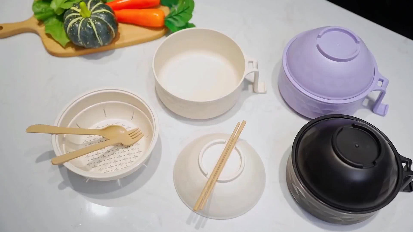 Ramen Bowl Set – Microwave Safe Noodle Cooker with Spoon, Chopsticks and Fork, Perfect for RV, Camping, Picnic, Kitchen and Dorm