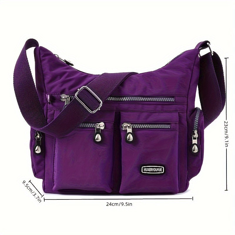 Waterproof Nylon Crossbody Bag for Women - Trendy Zipper Purse with Letter Patch