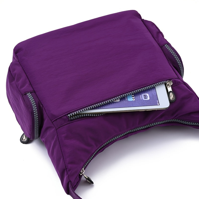 Waterproof Nylon Crossbody Bag for Women - Trendy Zipper Purse with Letter Patch