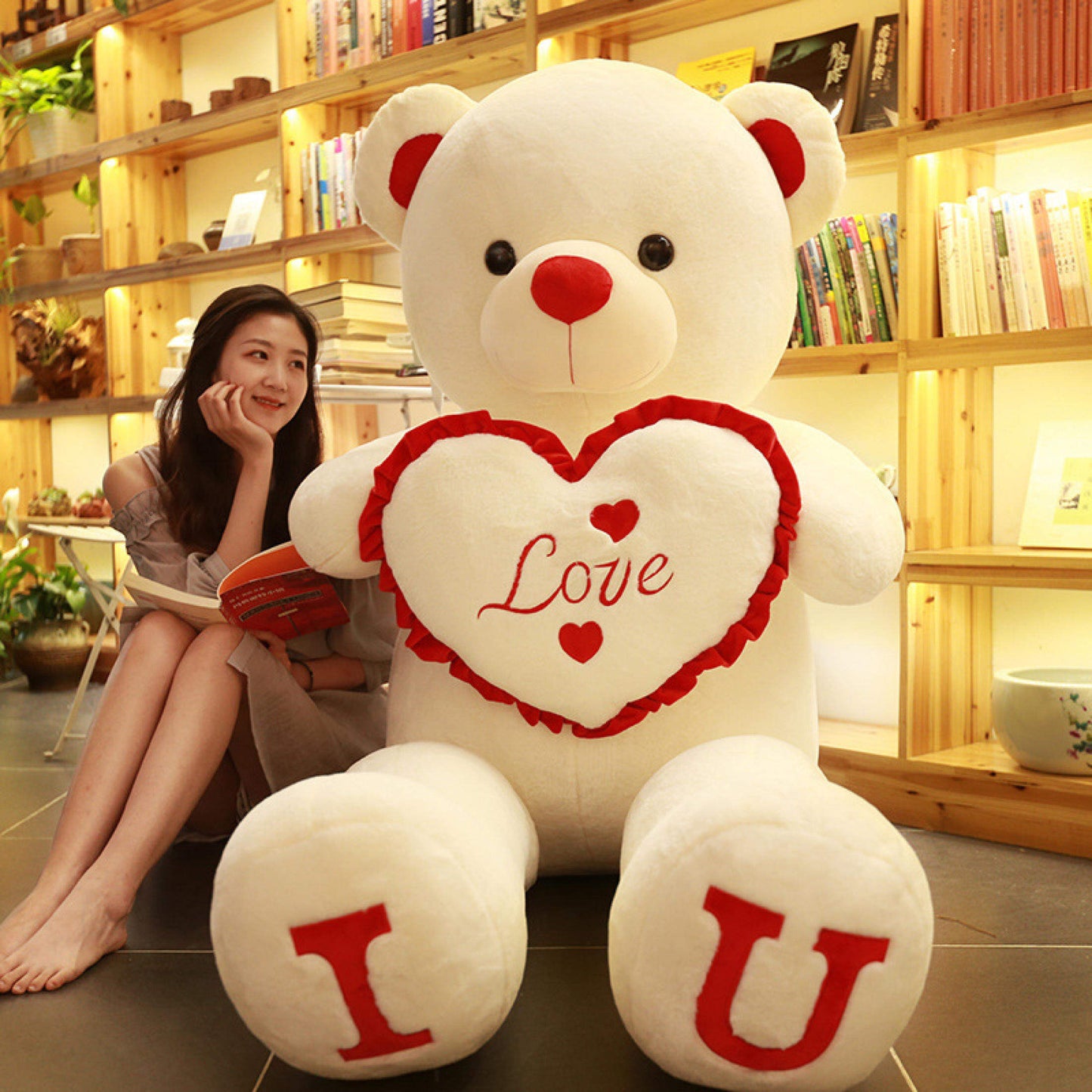 100cm “I LOVE YOU” Giant Plush Bear – Soft Stuffed Toy for Kids & Girlfriend Birthday Gift