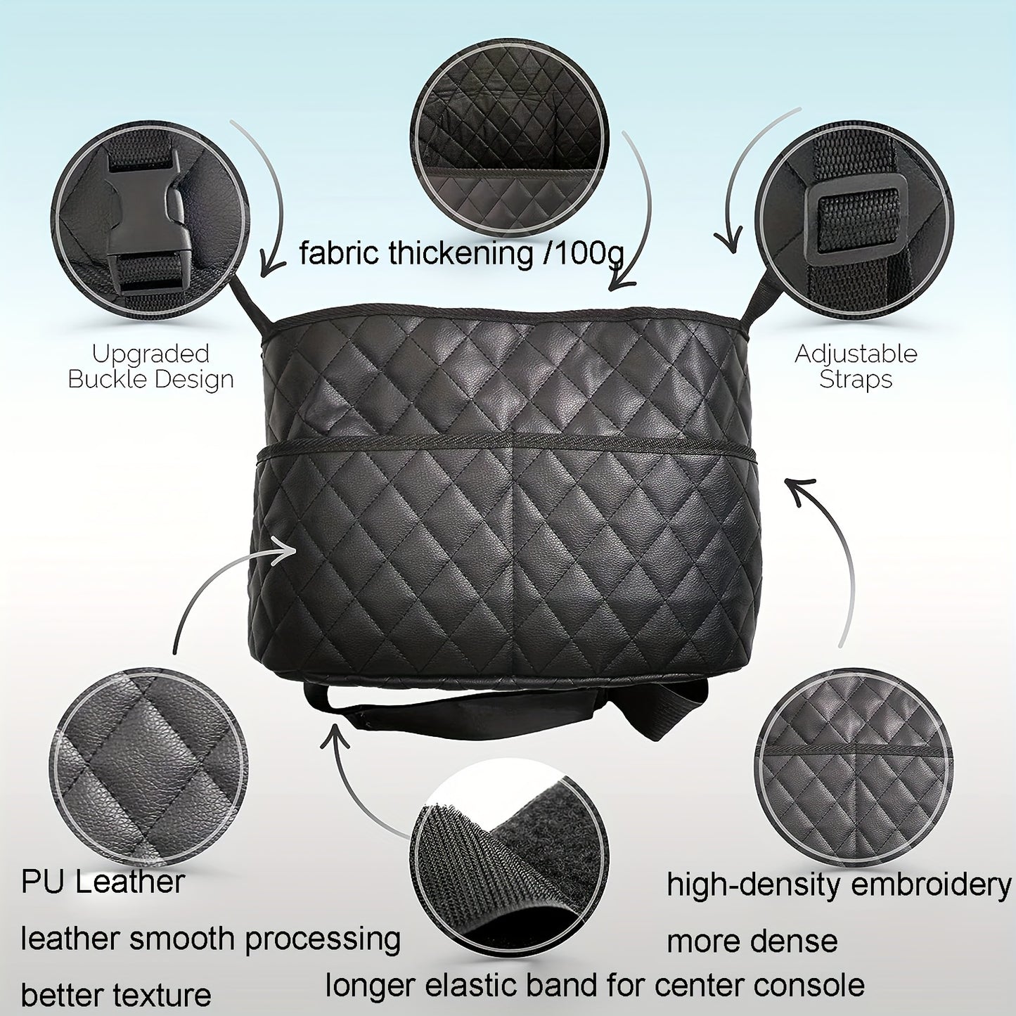 Car Purse Handbag Holder Between Seats – Seat Back Organizer with 3 Pockets and Large Capacity Storage Bag