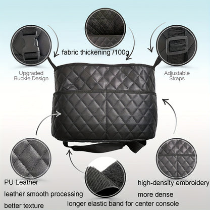 Car Purse Handbag Holder Between Seats – Seat Back Organizer with 3 Pockets and Large Capacity Storage Bag